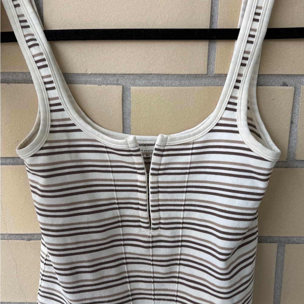Free People Striped Ribbed Tank Top - Cream & Brown - Picture 1 of 4